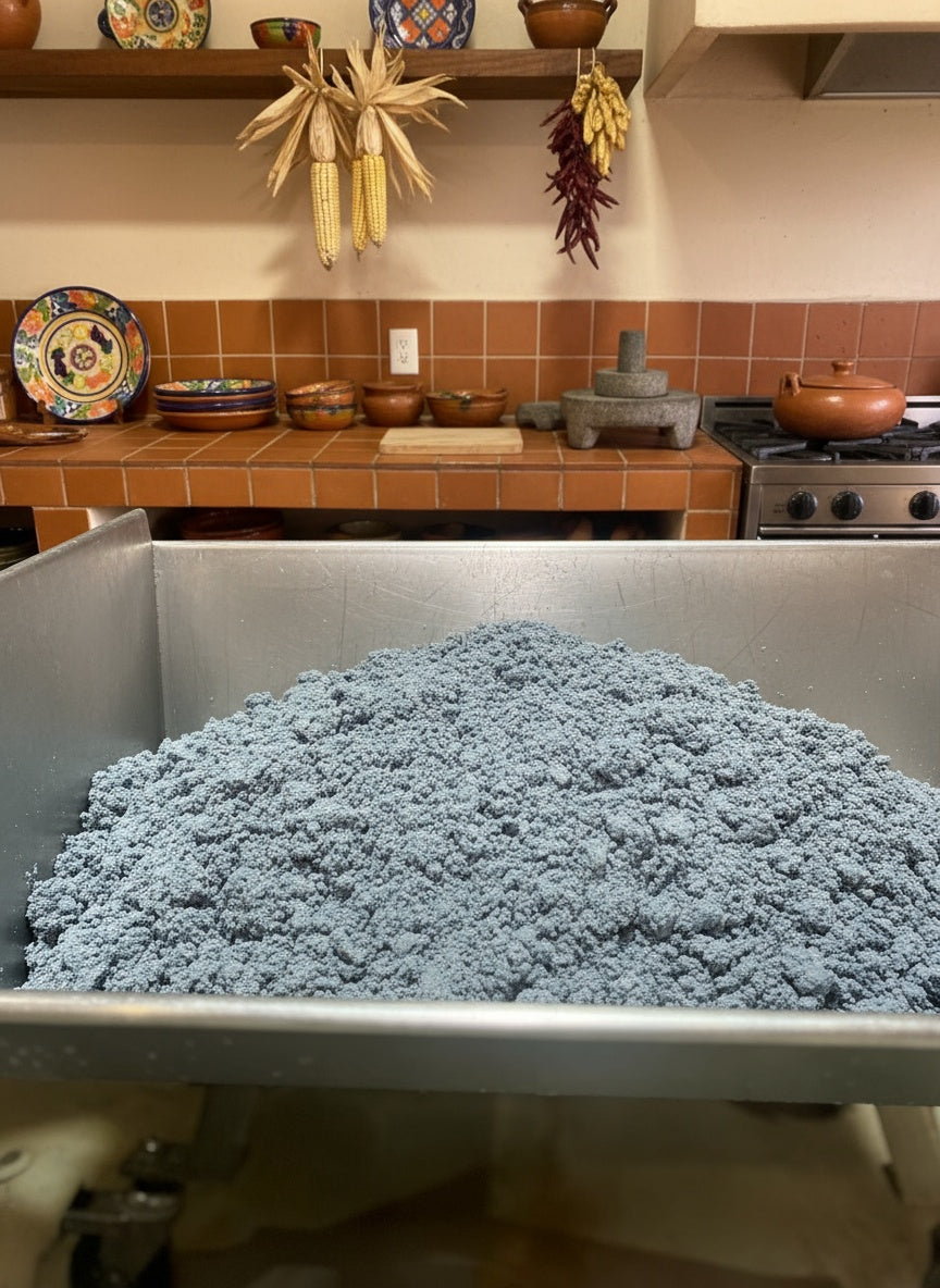 Mexican Blue Corn Masa for Tortillas (Fine Grind) - Available Fridays